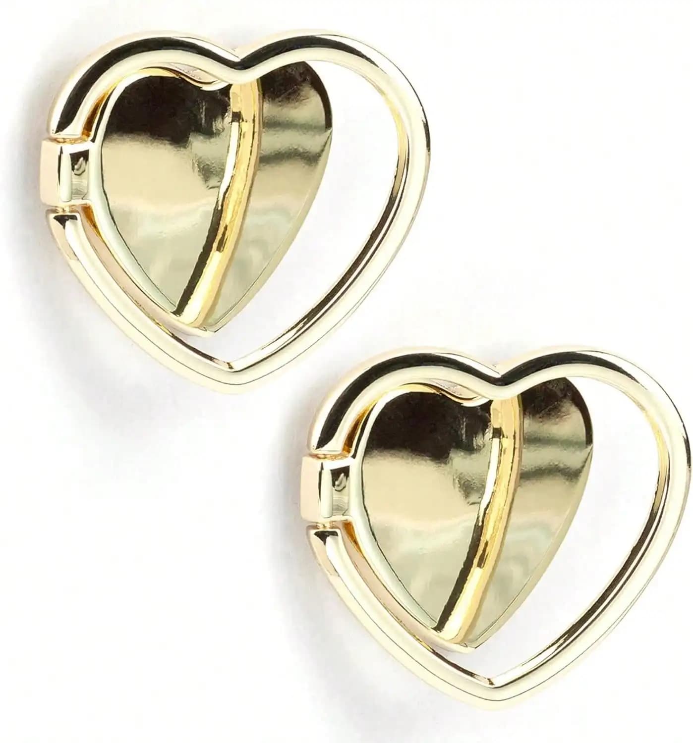 2 confezioni di supporti ad anello per cellulare a forma di cuore con finitura lucida, supporto ad anello per dita con rotazione a 360 gradi e impugnatura in metallo lucido, regalo perfetto