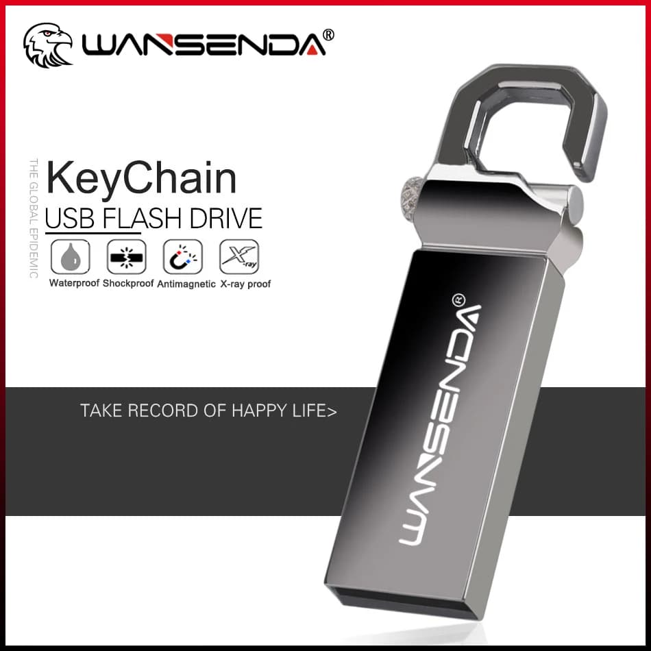 WANSENDA Chiavetta USB impermeabile Chiavetta USB in metallo 8 GB 16 GB 32 GB 64 GB 128 GB Chiavetta USB 2.0 portatile Chiavetta USB