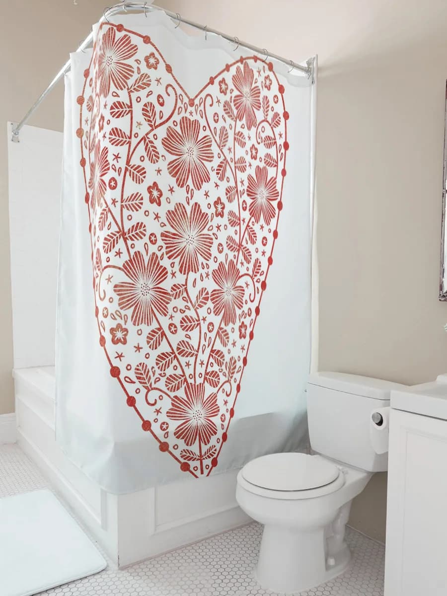 Tenda da doccia con cuore floreale rosso - Elegante arredamento per il bagno