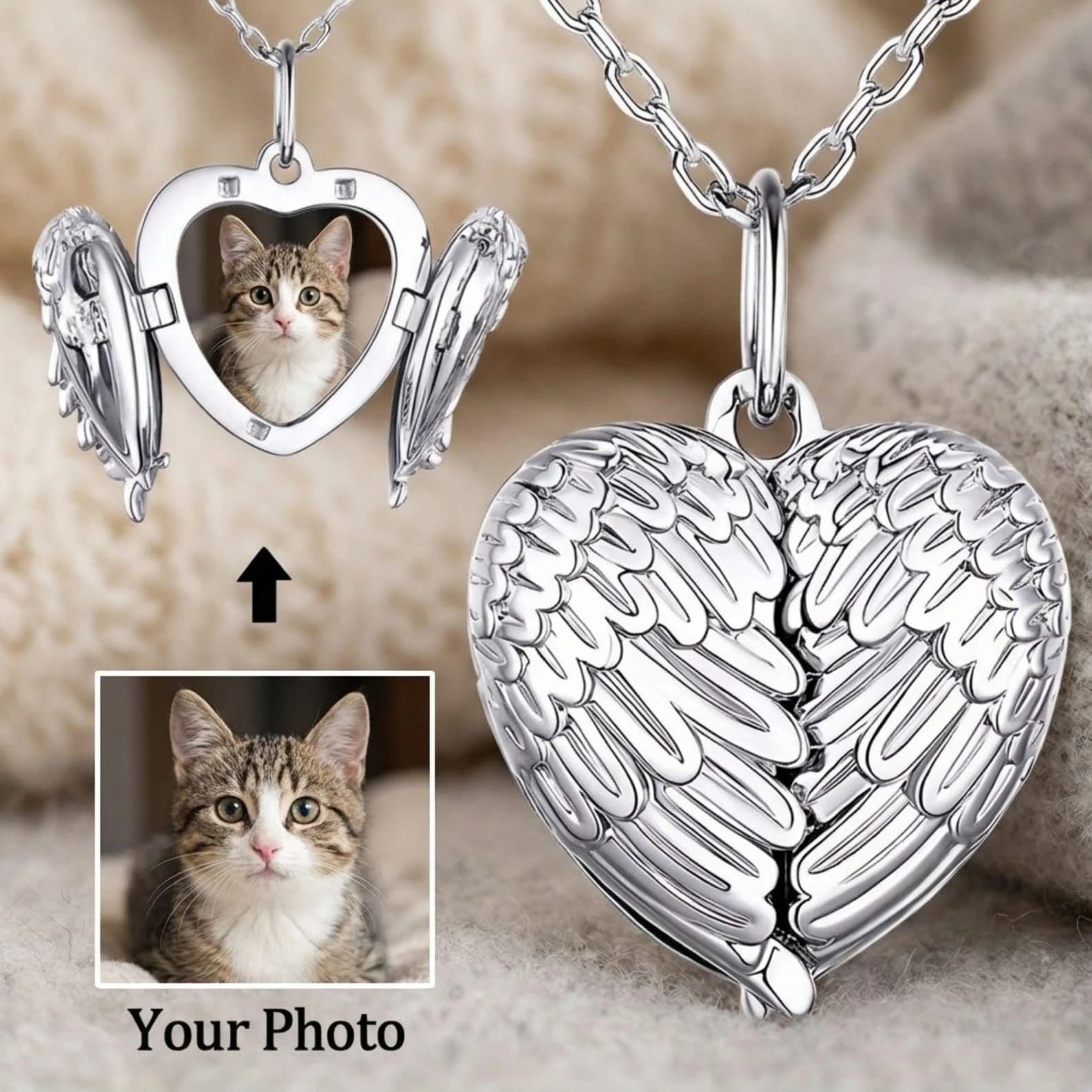 Custom Photo Small Box Pendant Necklace Personalized Picture Angel Wing Small Box Pendant Men's Women's Necklace Christmas Gift