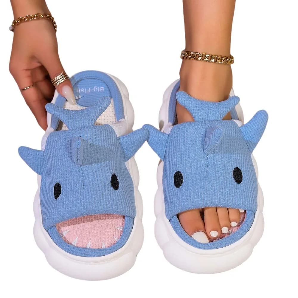 Slippers Nuvolosi sharks Slippers Open-toe slides Mocassini Animals Winter Slippers Soft linen Slippers