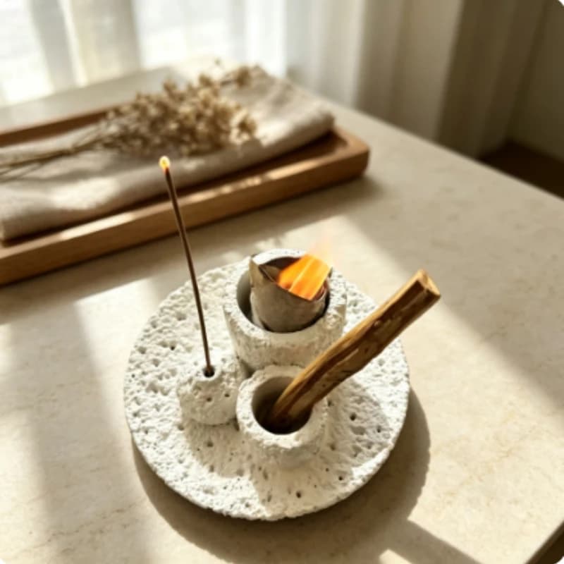 Textured Cement Multifunctional Aromatherapy Tray Candle Holder For Sage Smudge Palo Santo Burning Home Decor Incense Burner