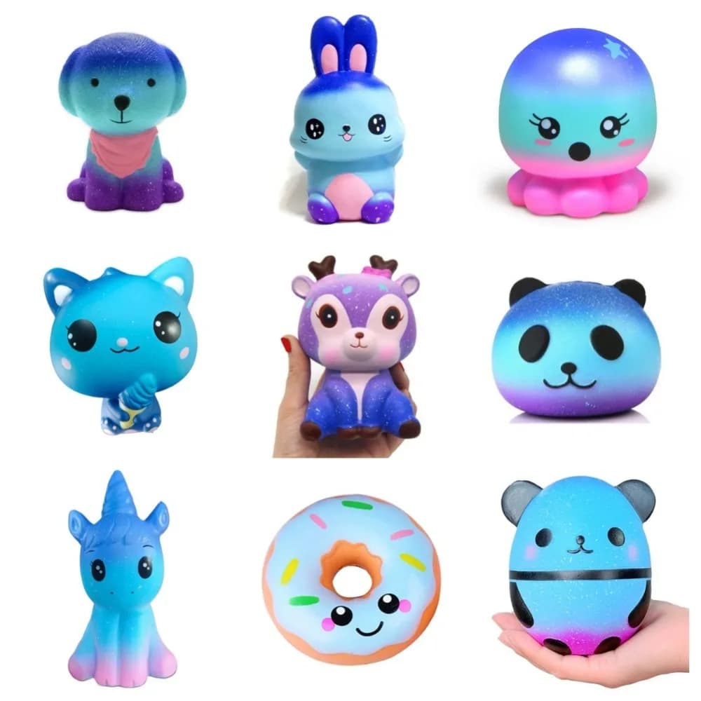 Squishy Blue Dream Cielo stellato Unicorno Cane Panda Spremere Set di giocattoli antistress, Giocattoli morbidi agitati a lenta crescita per bambini Ragazza regalo