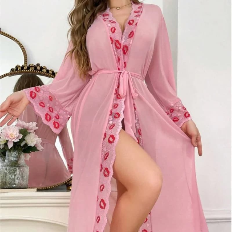 Nuovo set da donna per la casa, composto da vestaglia e accappatoio in pizzo di lusso, a maniche lunghe, trasparente e fresco al tatto, per il commercio estero.