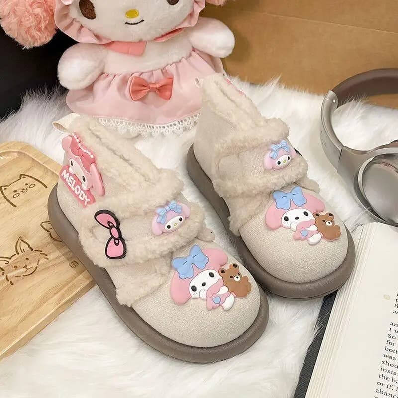 Kawaii My Melody Sanrio Studenti Simpatiche scarpe in cotone caldo in pile Stivaletti per bambini Scarpe da corsa invernali Regali per ragazze