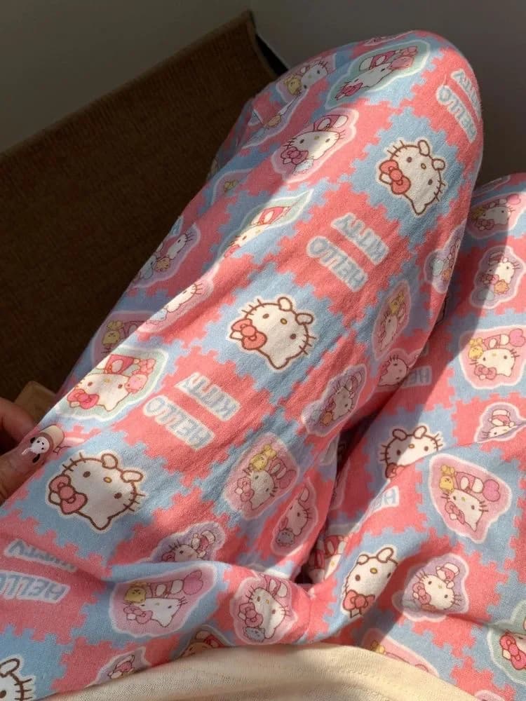 Pantaloni Pigiama da Donna Primavera Estate, Pantaloni Comodi Rosa con Cartoni Animati, Versatili per Casa