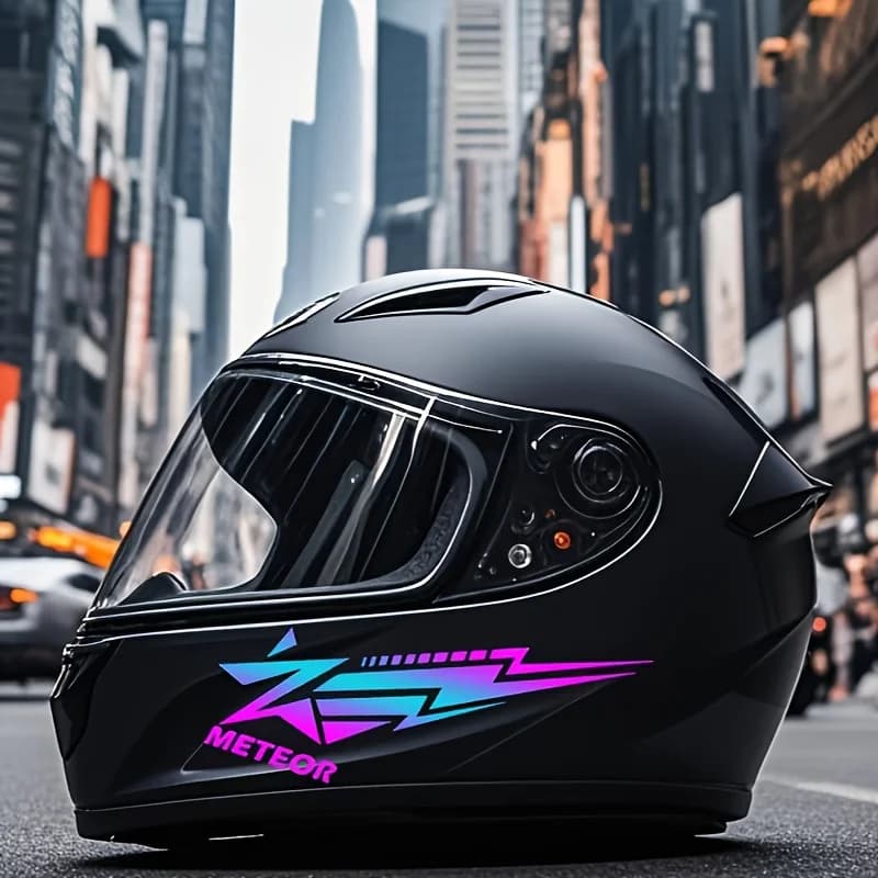 Set di adesivi impermeabili in PVC per casco da moto Meteor 2 pezzi rosso nero