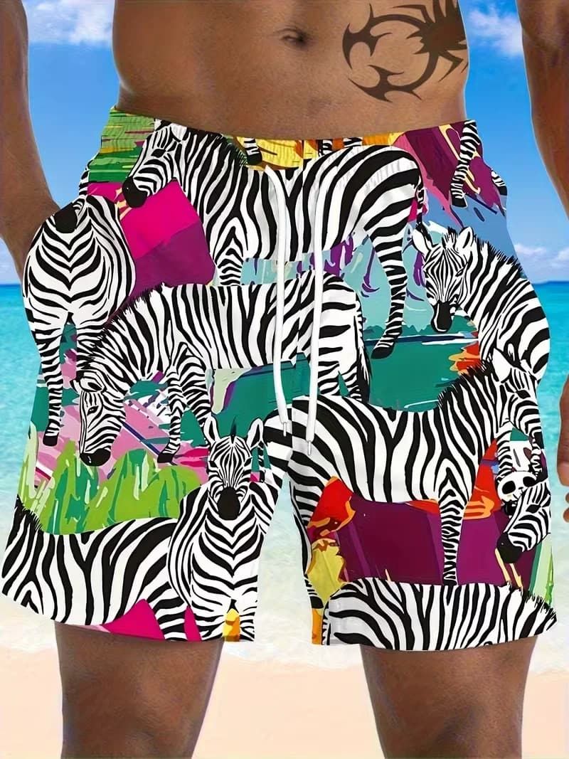 Pantaloncini da spiaggia con stampa 3D di zebra della giungla selvaggia per adulti e bambini, perfetti per portare i bambini in spiaggia / Essenziali per le vacanze