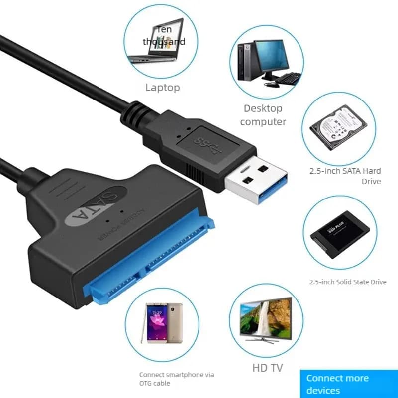 Cavo Adattatore SATA a USB 3.0 da 2,5 Pollici, Connettore Esterno per Disco Rigido/SSD a 22 Pin per Computer, Compatibile con USB 3.0