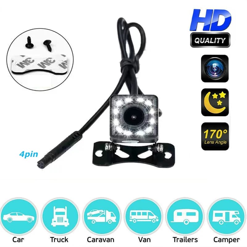 Telecamera di parcheggio a 170 gradi telecamera per retromarcia per auto HD a 4 Pin telecamera per visione notturna a 12led retromarcia grandangolare per accessori per auto