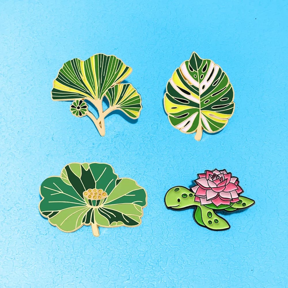 AniPins Graziose spille a forma di foglia di loto per vestiti e zaini, 4 modelli, spille smaltate a forma di piante, distintivi regalo