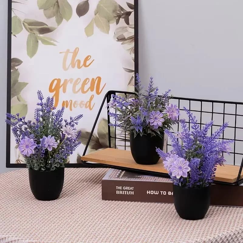 Pianta Artificiale di Lavanda Viola in Vaso, Fiore Finto Decorativo, Bonsai per Arredamento Casa, Scrivania, Soggiorno