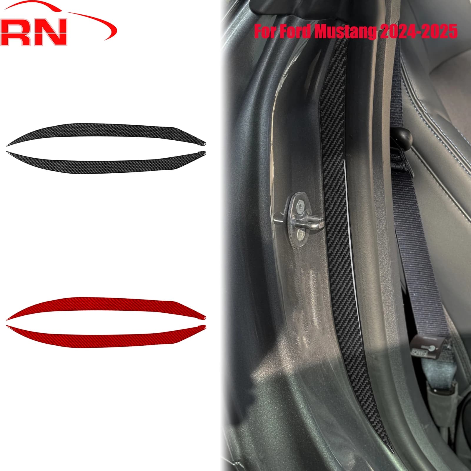 Per Ford Mustang 2024-2025 Modificato In Fibra di Carbonio Auto Porta Trim Pannello Accessori Pianoforte Nero Adesivo Interno