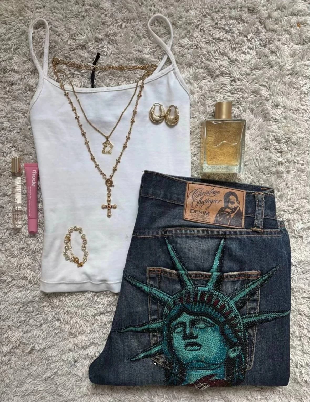Vintage Y2k anni 2000 Liberty Jeans con strass lucidi Pantaloni in denim casual Vita bassa Jeans dritti a gamba larga Harajuku Abbigliamento donna