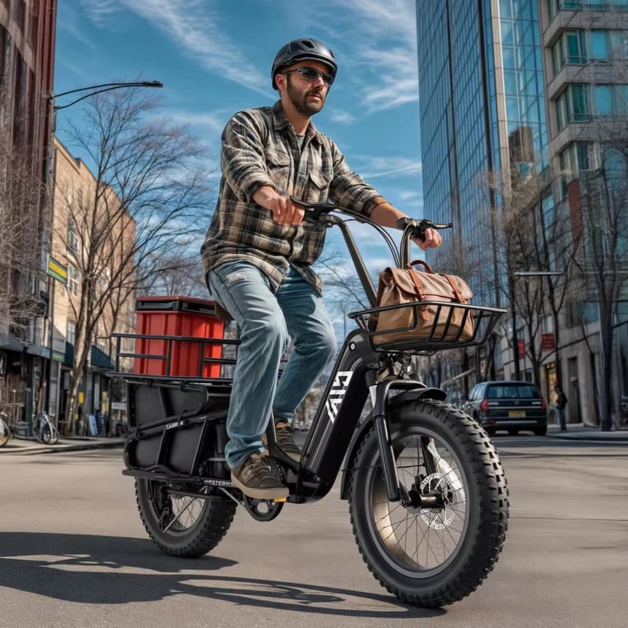 48V 750W Family Cargo E-Bike, Long Tail & Front Box, Pet/Kid Carrier, Camping Ready, Great for Daily Family Use