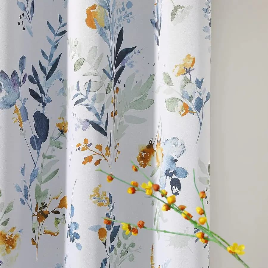 Floral Curtains Lengths 84 Inches for Living, Thermal Dark Curtains with Eyelets to Block Light