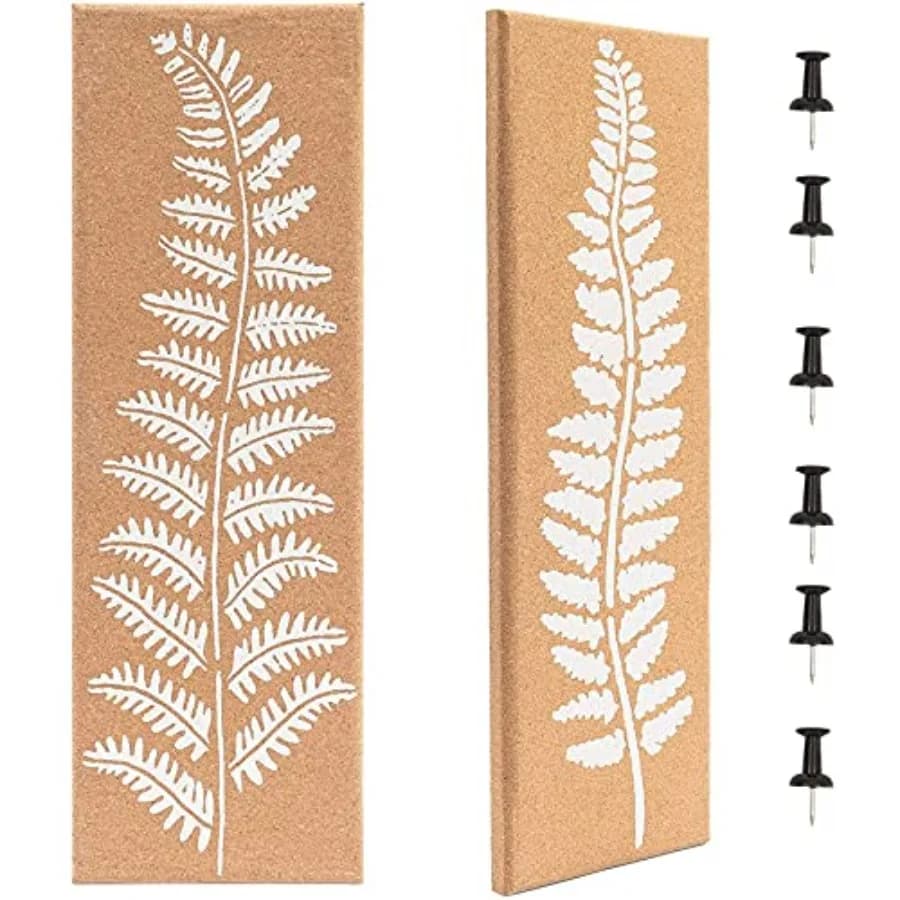 Cork Bulletin Board Narrow Frameless Leaf Print - 7.9 x 23.6 x 0.8 in, 2-Pack, Brown - Pin and Vision Board Strip, Printed Cork