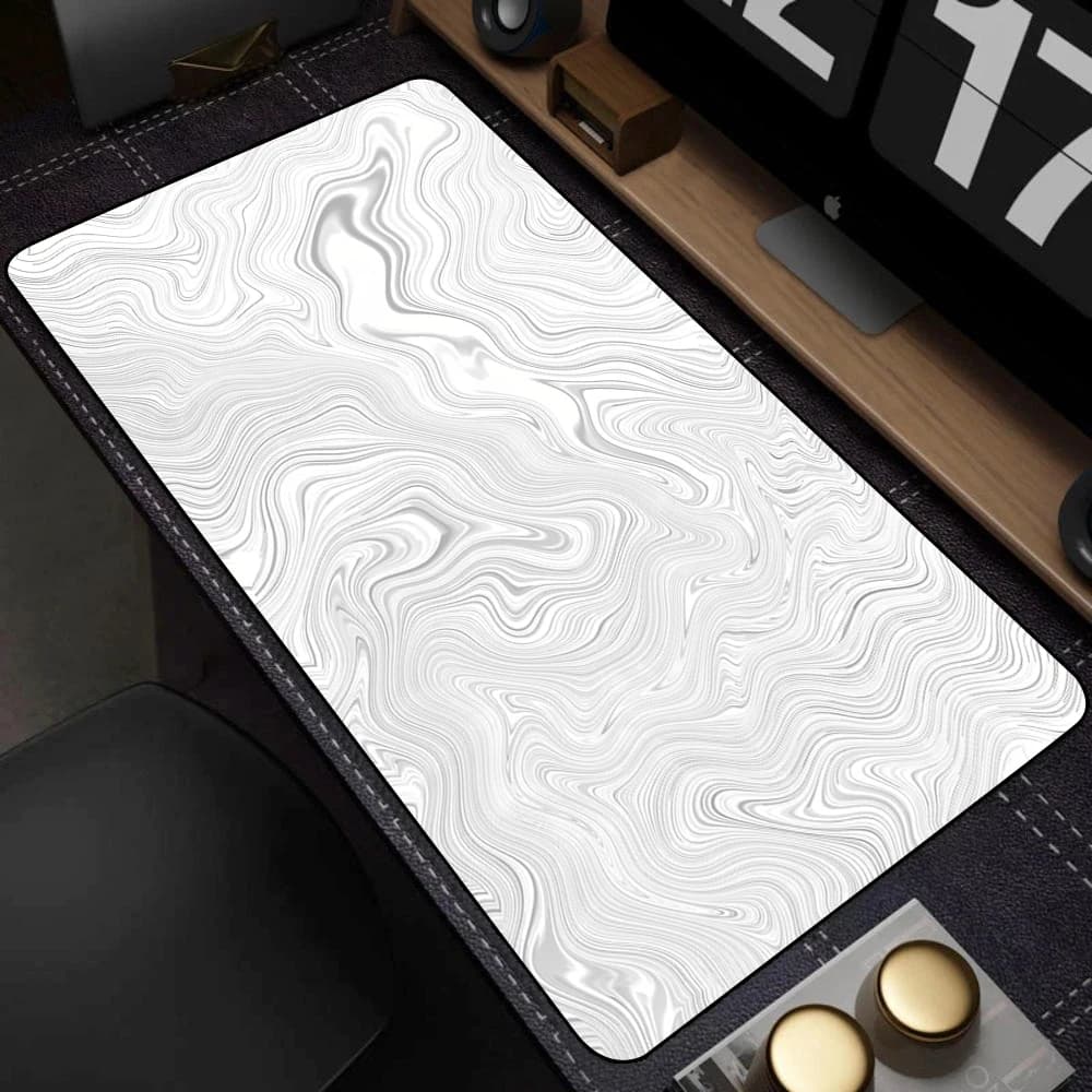 Tappetino per mouse grande in bianco e nero per PC Gamer Tappetino per mouse Tappetino per scrivania bianco Strata Liquid Mausepad Tastiera per computer Tappetino da tavolo grande
