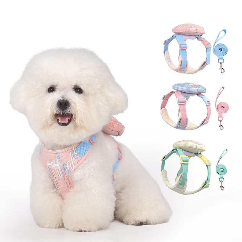 Set 3-in-1 di Imbracatura e Guinzaglio per Cuccioli da Esterno, Imbracatura Regolabile Morbida per Cani Piccoli e Medi con Simpatica Borsa, Accessori per Animali Domestici