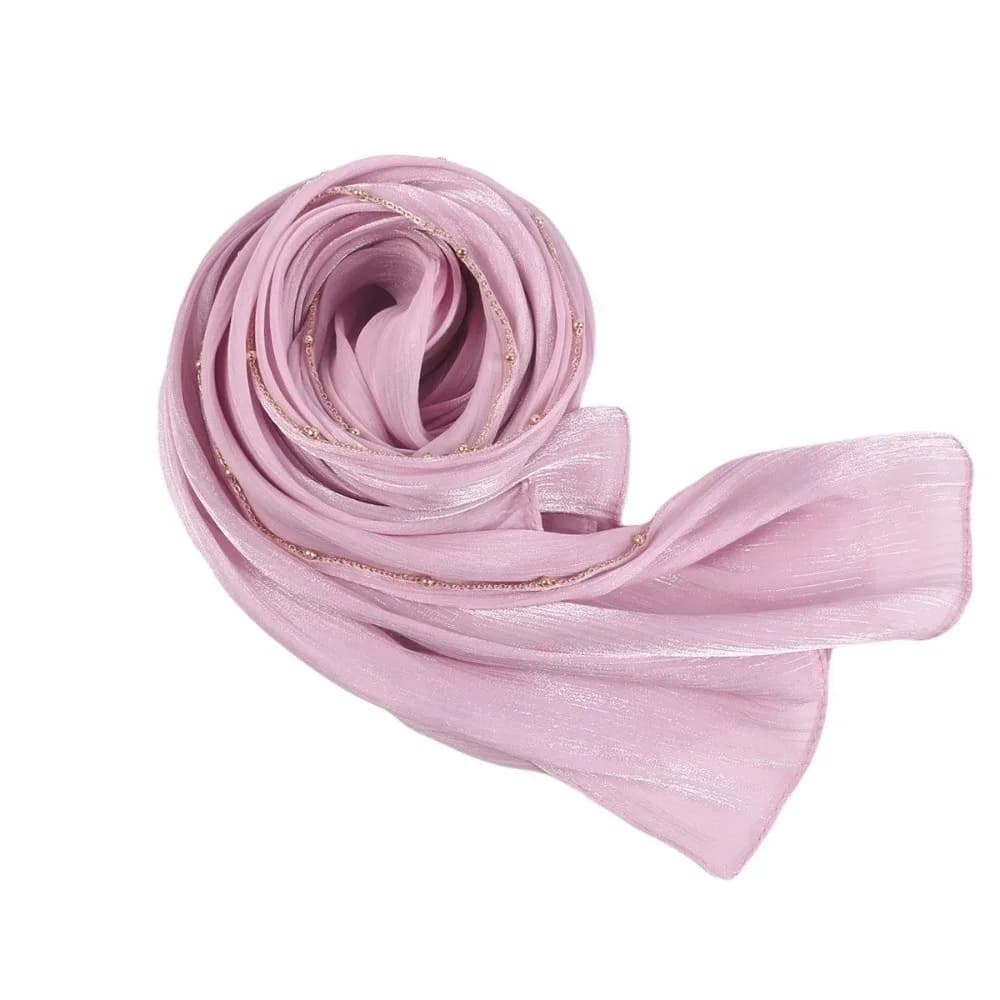 Luxury Solid Color Ethnic Style Scarf Beads Chain Long Headscarf Bandana Shiny Wraps Shawl Women