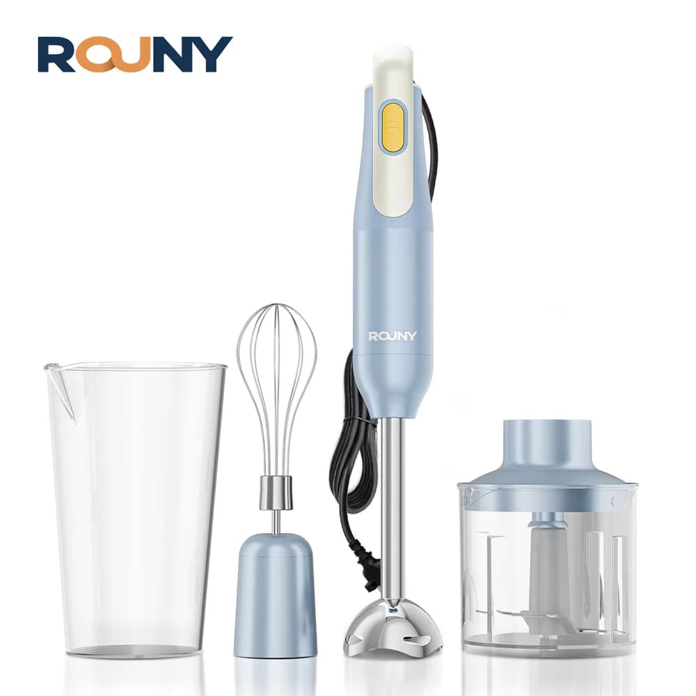 4-in-1 Handheld Stick Blender Set, Immersion Hand Blender with Stainless Steel Blades for Kitchen Food Mixing, Light Blue Novice