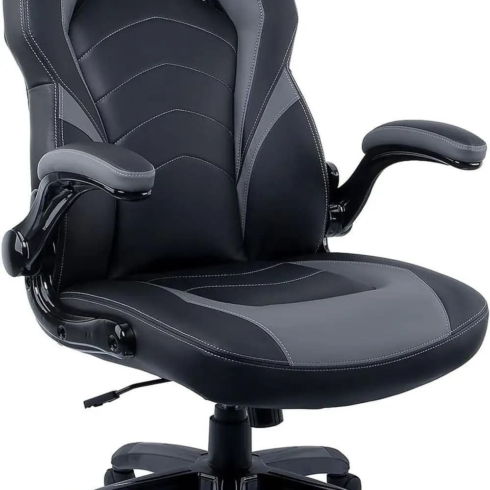 Sedia da gaming ergonomica in pelle rigenerata Emerge Vortex con supporto lombare, schienale alto e blocco inclinabile regolabile, nero e grigio