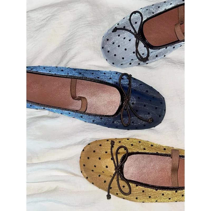 Mesh Ballet Shoes 2026 Spring New Versatile Flat Soft Sole Shallow French Bow Single Shoes