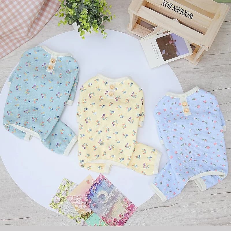 Soft Cotton Dog Jumpsuits Pet Dog Four Legged Clothes Spring Puppy Rompers Floral Cat Pajamas Pet Kitten Jumpsuits Dog Costumes
