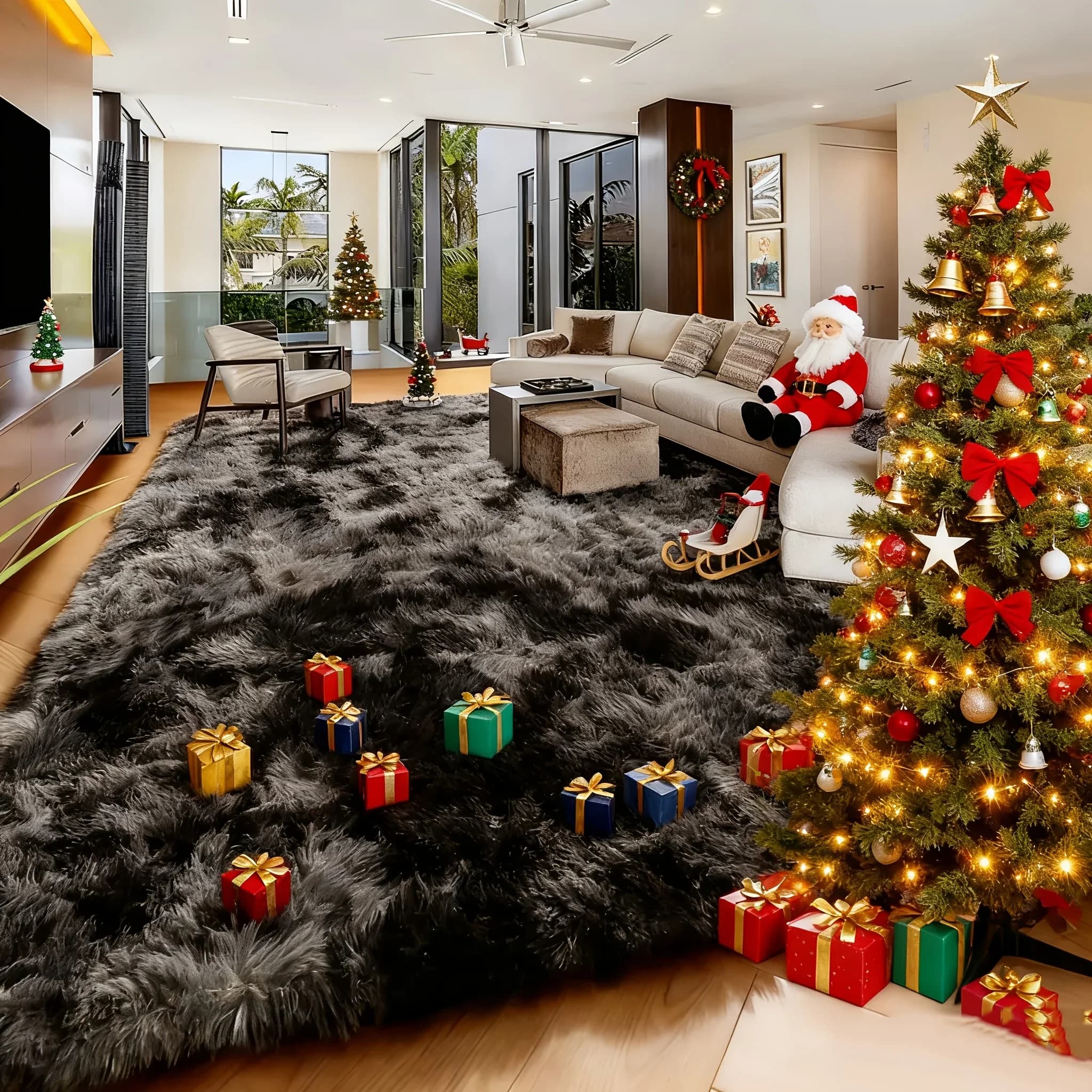 Extra Large Fluffy Shaggy Rug Suitable for Living Room Bedroom Carpet - Plush Soft Modern with Shag Carpet, Machine Washable Black Fuzzy Rug Suitable for Playroom,, Cozy Indoor Decor for Christmas Gift