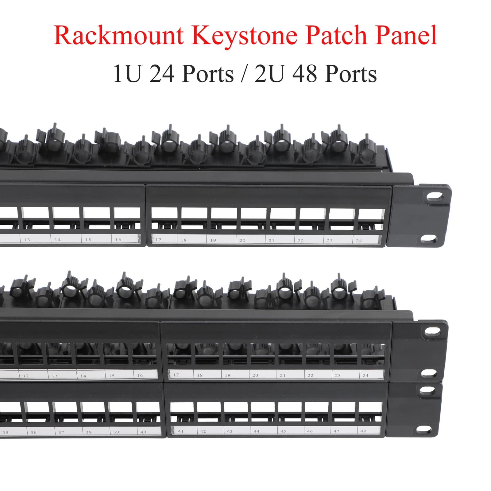 Pannello patch vuoto da 19 pollici 1U-24 porte con 24 Keystone e barra di gestione cavi posteriore regolabile per cablaggio strutturato - 1 pz (USA)