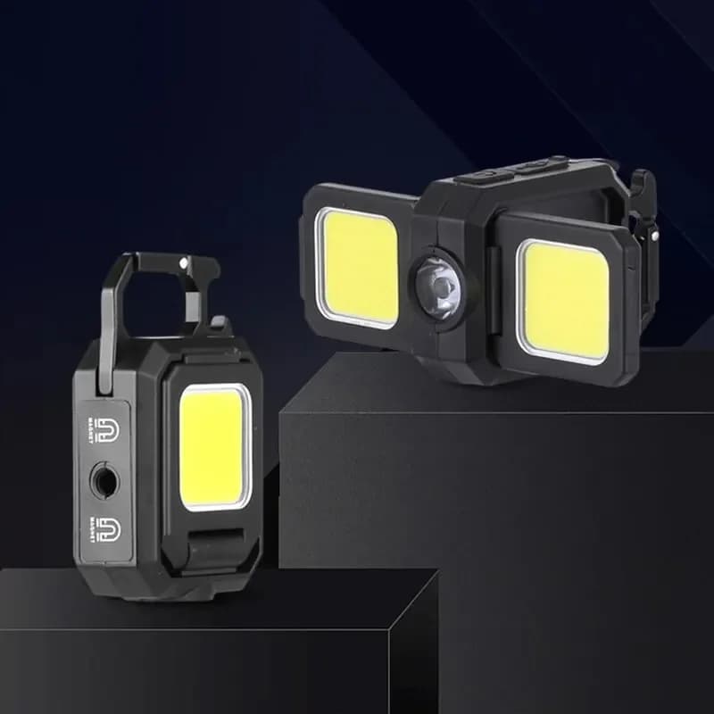 COB Keychain working lamp with double light source Portable LED rechargeable high light 5 mode for camping, hiking, running