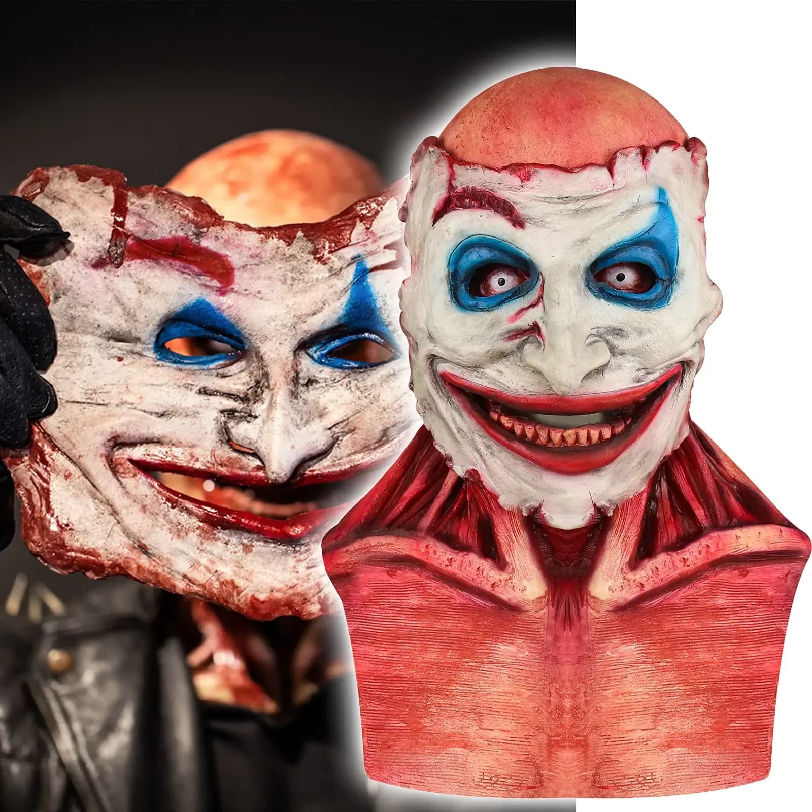 Maschere di Halloween: Maschera in lattice spaventosa tipo staccabile, Scheletro, Joker o Ghost Rider, doppi accessori cosplay inquietanti