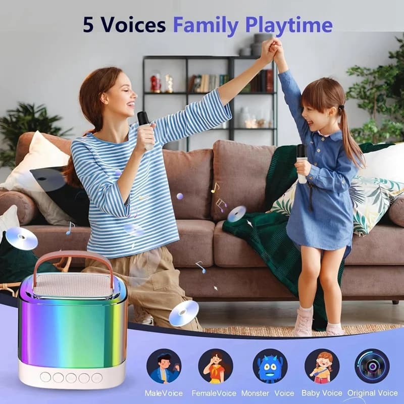 Super Sale Mini Karaoke Machine with 2 Wireless Microphones Portable Bluetooth Speaker for Home Party Music Player