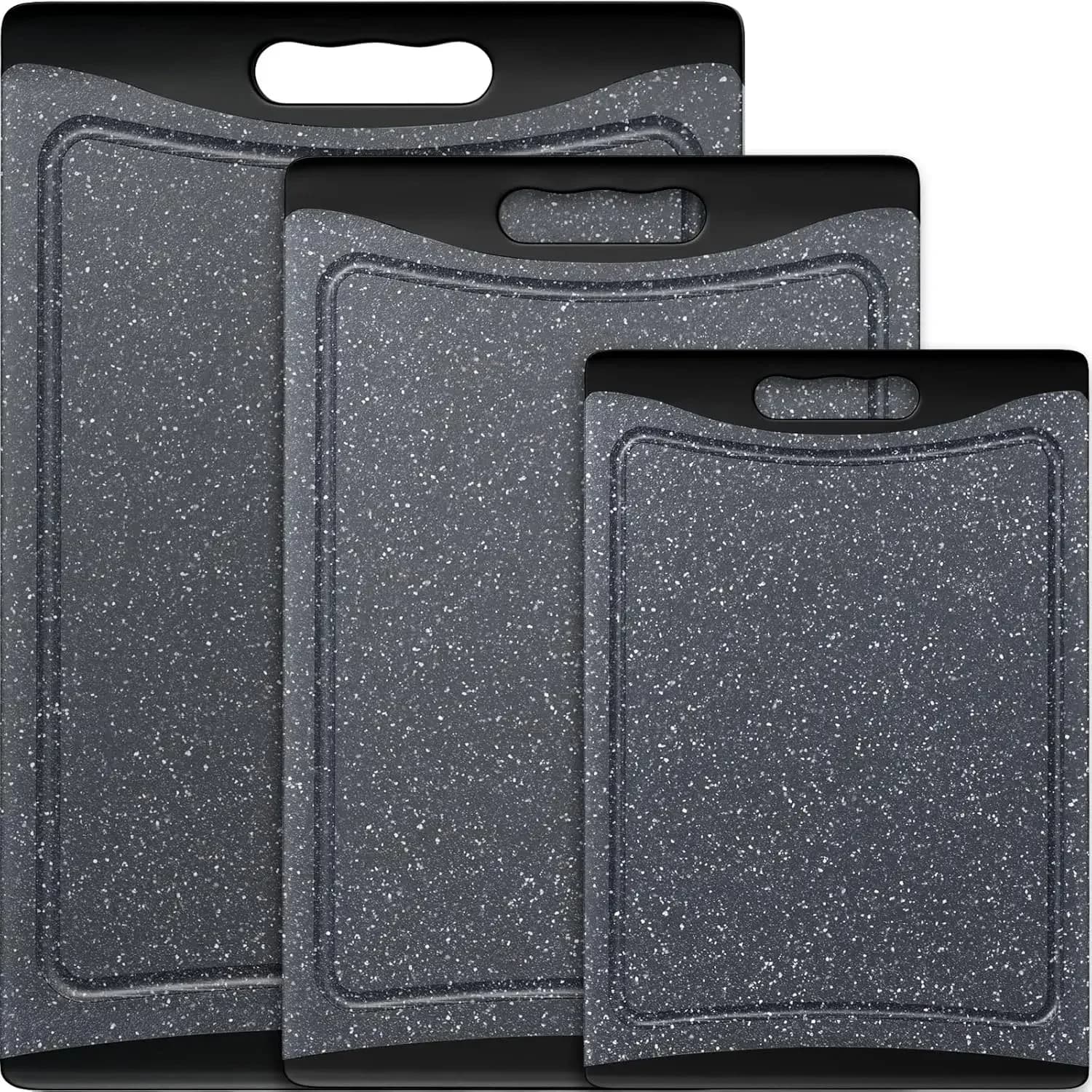 Extra Large Cutting Boards, Plastic Cutting Boards for Kitchen (Set of 3) Cutting Board Set Dishwasher Chopping Board with Juice Grooves Easy-Grip Handles, Dark Grey, Empune