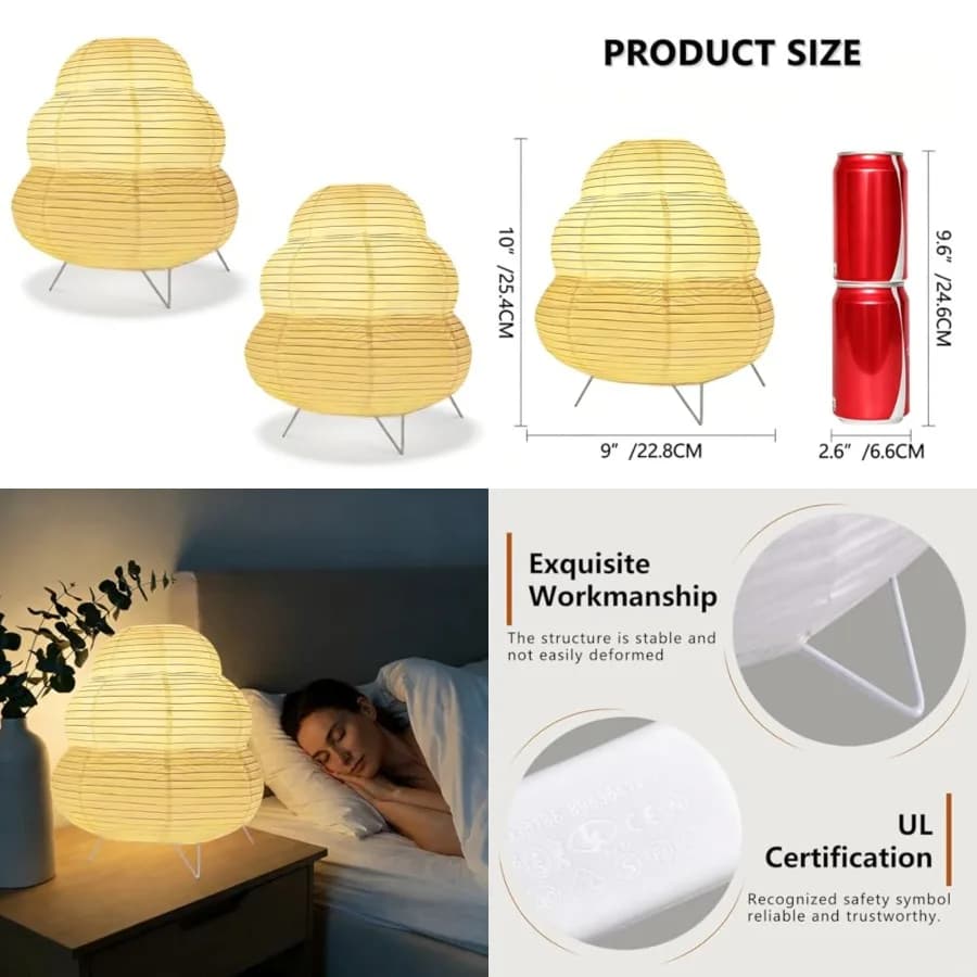 Lampada da Tavolo con Paralume in Carta di Riso, Lampade da Scrivania per Camera da Letto e Soggiorno, Set di 2, Modello Cloud