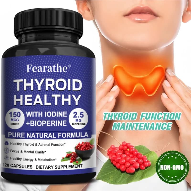 Capsule per il Supporto della Tiroide con Iodio e Minerali Vegetali, Favoriscono la Funzione della Tiroide, il Metabolismo, l'Energia, la Concentrazione e la Salute Cognitiva
