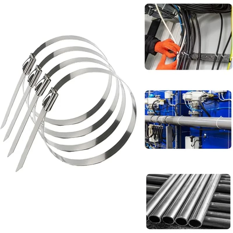 50 pezzi 304 # Fascette stringicavo in acciaio inossidabile da 4,6 mm, resistenti, autobloccanti, multiuso, in metallo, per avvolgimento scarico