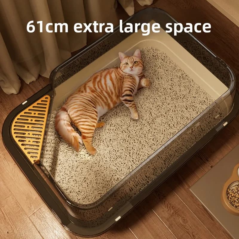Lettiera per Gatti Oversize Anti-Schizzi in Plastica, Toilette Grande per Gatti con Coperchio Rimovibile, Accessori per Animali Domestici