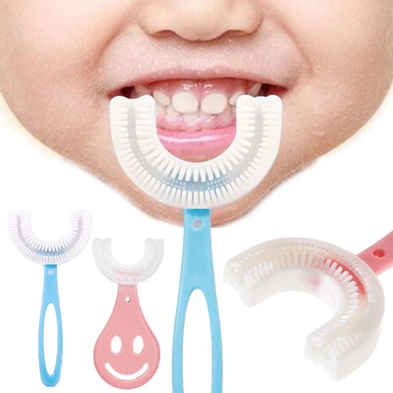 1/2 Spazzolini da Denti per Bambini a Forma di U a 360 Gradi, Spazzolino in Silicone per la Pulizia Orale dei Denti dei Bambini