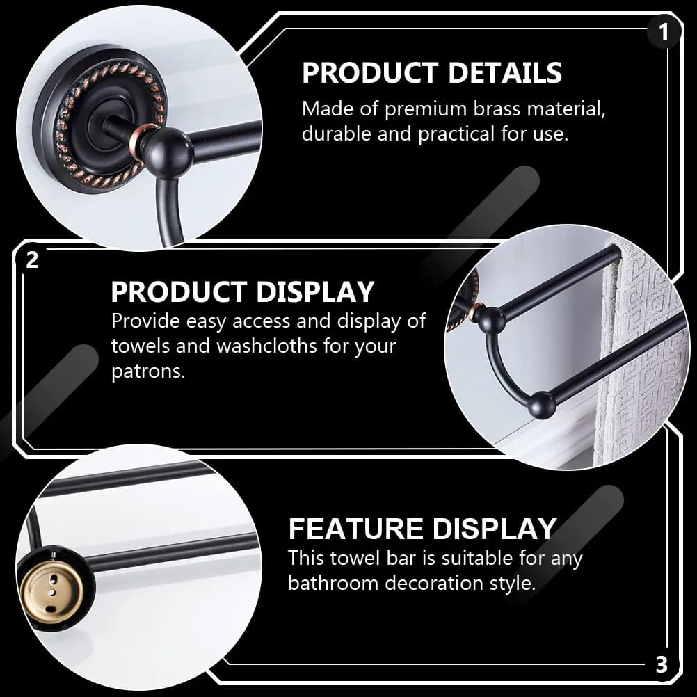 1Pcs Brass Textured Towel Rod Wall Mounted Strong Load Bearing Bathrobe Holder Hand Towel Shelf Double Bar Storage Rack