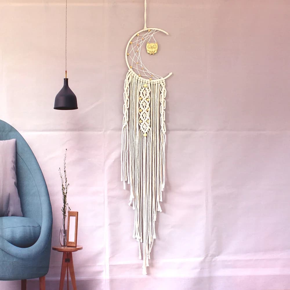 Nordic Handwoven Dream Catcher Tapestry Wall Decor Home Decoration Creative Gift Owl Pattern Cotton Rope Material