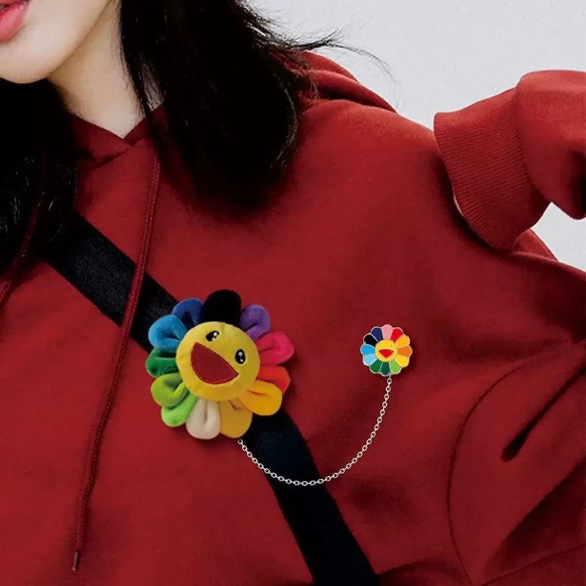 1 pz spilla bambola di peluche cartone animato con catena simpatico dinosauro panda girasole personalità accessori moda per uomini e donne