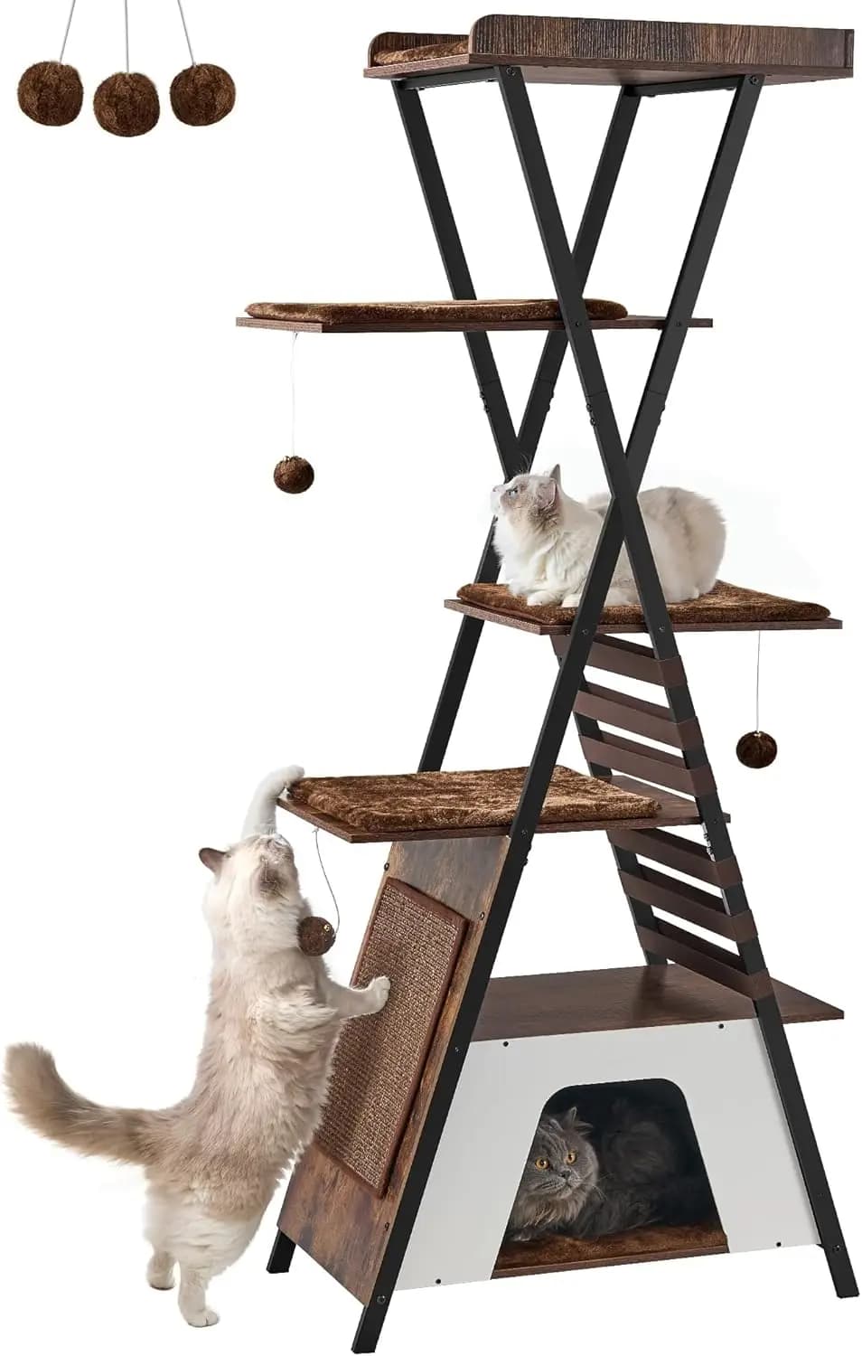 Torre moderna per gatti da 72,4 pollici per gatti da interni - Condominio multilivello con grotte, tiragraffi, grande persico, cuscinetti rimovibili