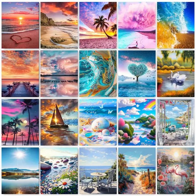 GATYZTORY 5d pittura diamante trapano completo rotondo tramonto mare paesaggio decorazioni per la casa 30x40cm ricamo mosaico 5d fai da te 20 x30cm