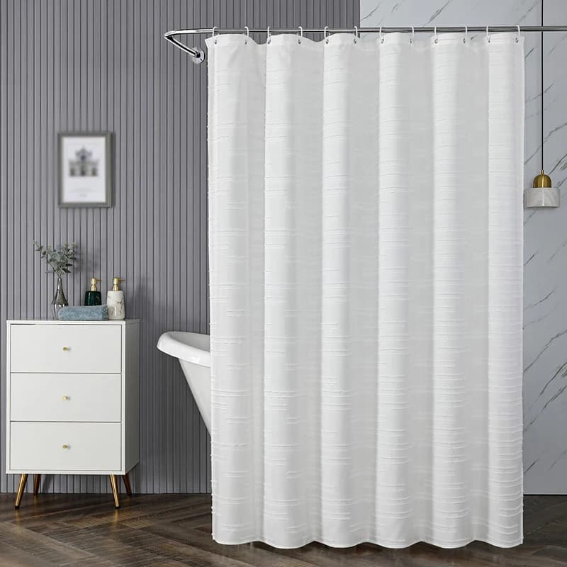 Tenda da doccia in tessuto di poliestere impermeabile tende da doccia floccate bianche per la copertura del bagno della vasca da bagno con ganci