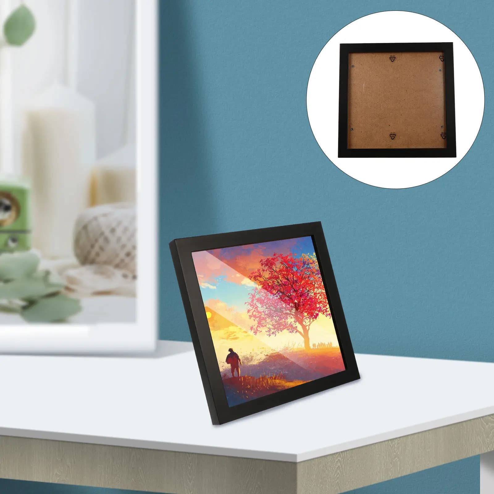 8Inch Simple Square Wooden Photo Frame Sturdy Rustic Wood Picture Holder for Desk Wall Decoration Home Living Room Bedroom Gift