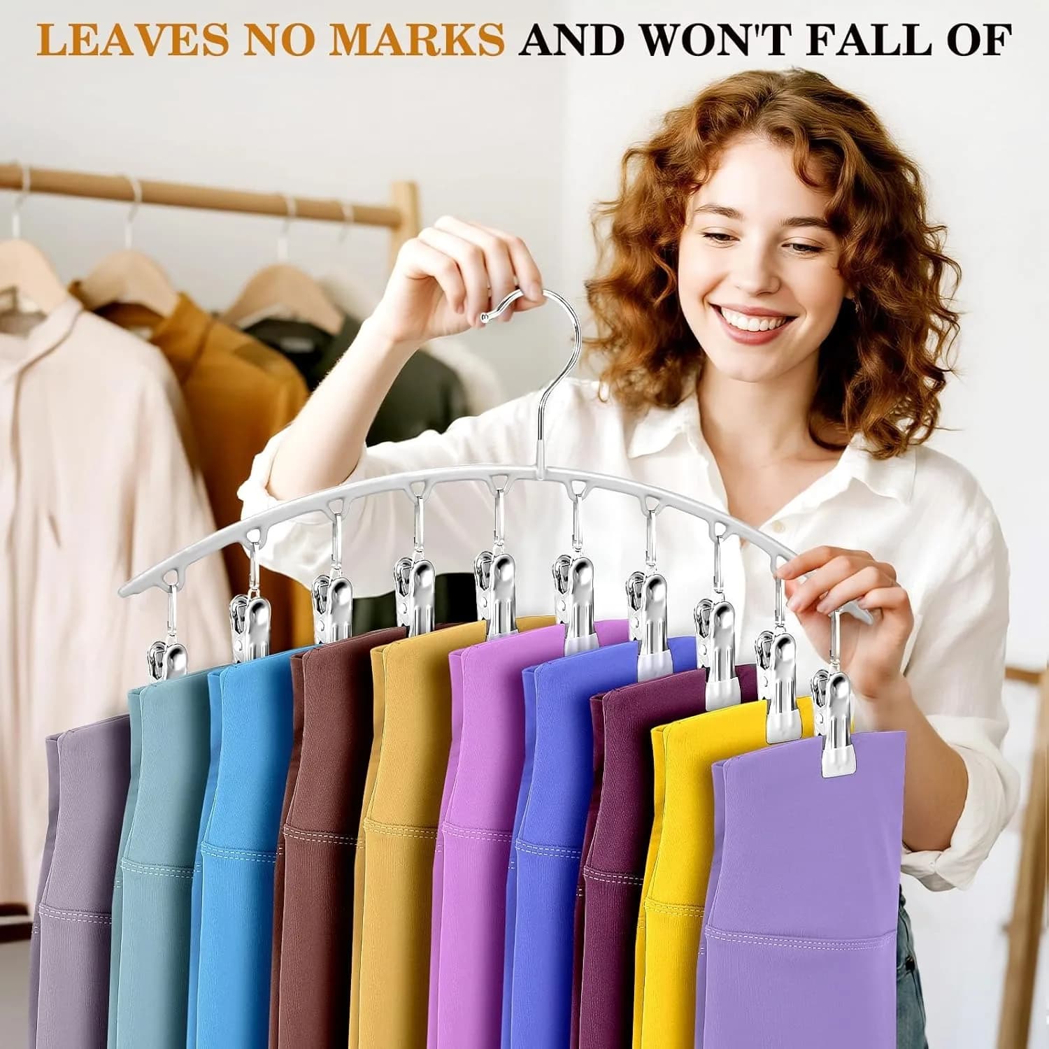 1 PCS Legging Hangers for Closet Organizer, Hat Hangers for Closet 2 Pack with 10 Clips Holds 20 Leggings, Legging Hanger, Pants Storage Organizer Suitable for Socks, Panties, Underwear, Pants