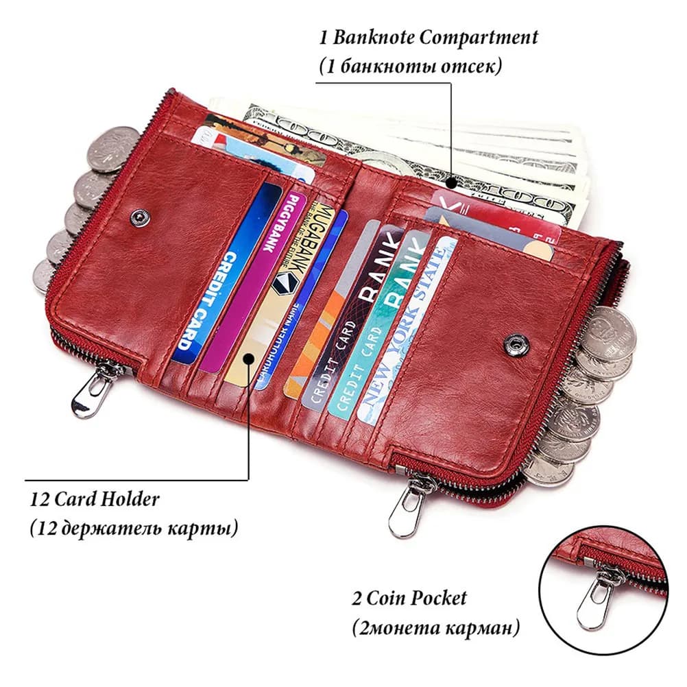 Portafoglio Antifurto RFID Rosso da Uomo, Borsa Sottile Elegante, Porta Carte di Credito e Monete, Portafoglio Sicuro e Alla Moda