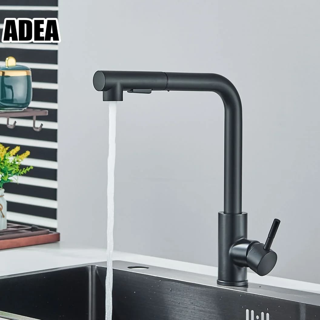 Rubinetto da Cucina Estraibile ADEA Nero, Due Modelli con Doccetta a Spruzzo, Miscelatore in Acciaio Inox per Acqua Calda e Fredda