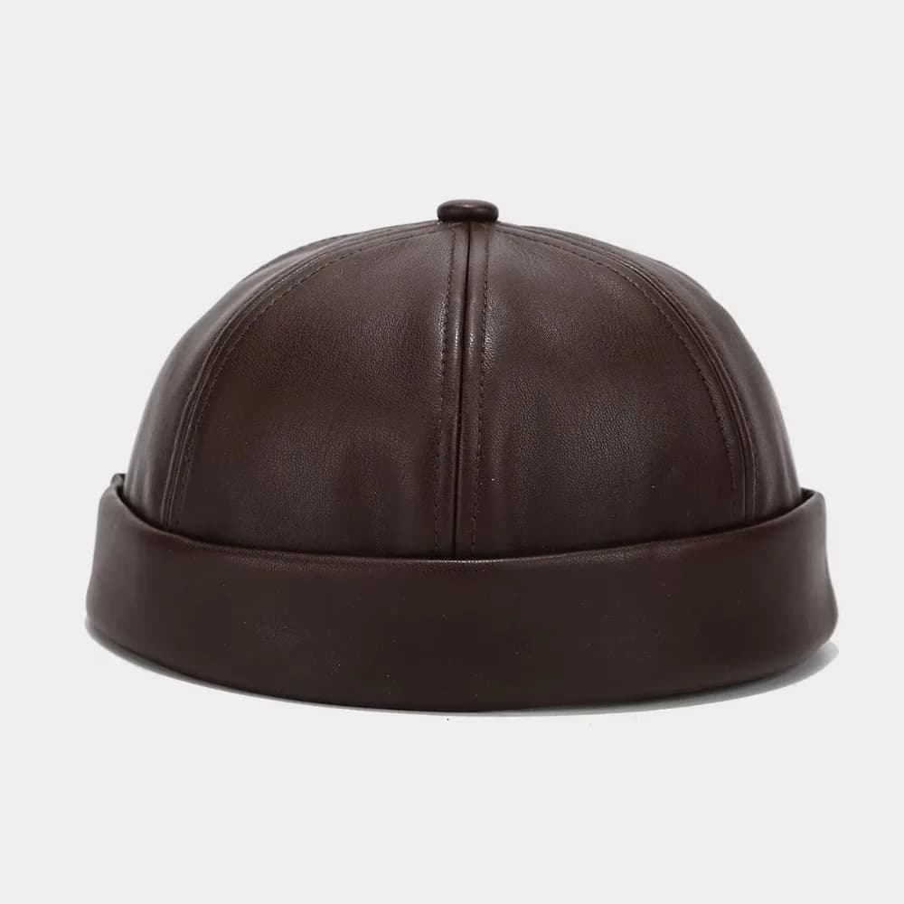 Casual Retro Brimless Hat Solid Color Adjustable Melon Skin Caps PU Leather Docker Cap Unisex